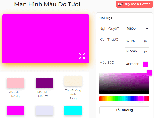 Bảng cài đặt màn hình màu đỏ tươi