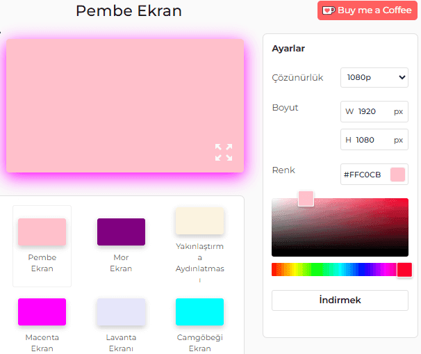 Pembe Ekran Aracı Ayarlar Paneli
