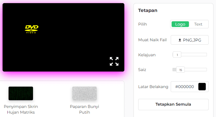 Panel Tetapan Penyimpan Skrin DVD Kami