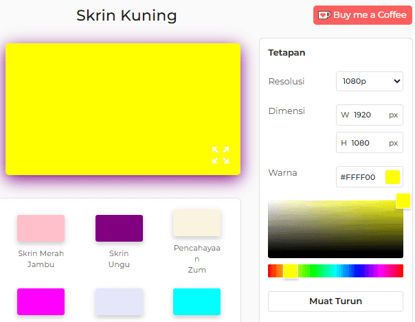 Panel Tetapan Skrin Kuning