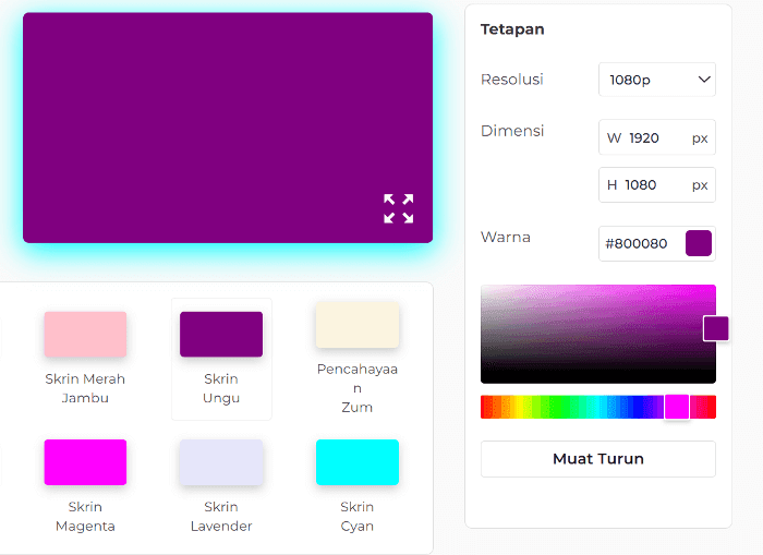 Panel Tetapan Skrin Ungu